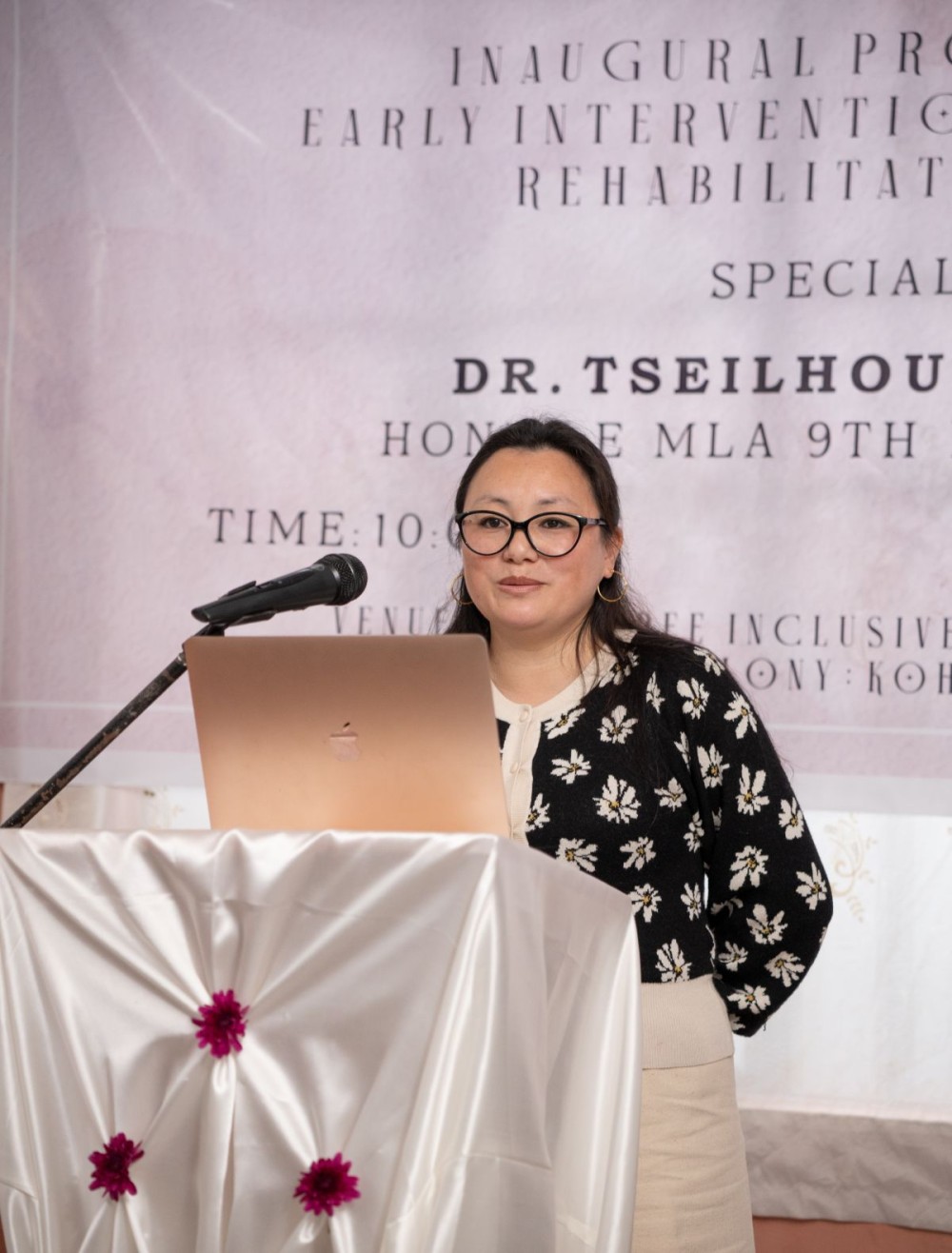 Kopele V Tepa, Founder Bumblebee Society addressing the launch of Early Intervention & Community Rehabilitation Center in Kohima on May 19. (Photo Courtesy: Jabu Krocha)